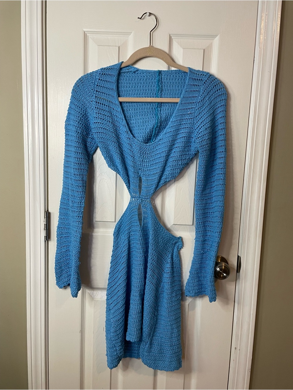 Blue Crochet Cutout Women's swim cover up